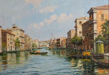 C Vianello, 18/1900-tal,  Vy från Venedig över Canal Grande och Ponte Rialto.