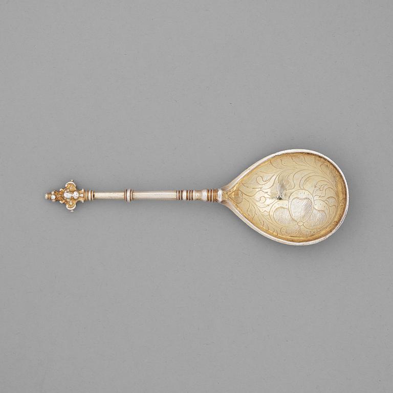 A Swedish 17th century silver-gilt spoon, mark of Jöran Hieronymi Bernegau, Norrkoping (-1648-1679).