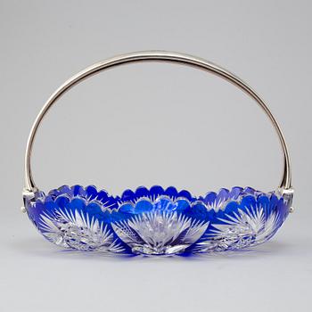 A Russian 20th century silver and cut glass basket.