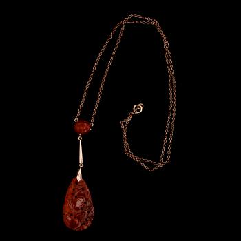 COLLIER, 9 k, med karneol.