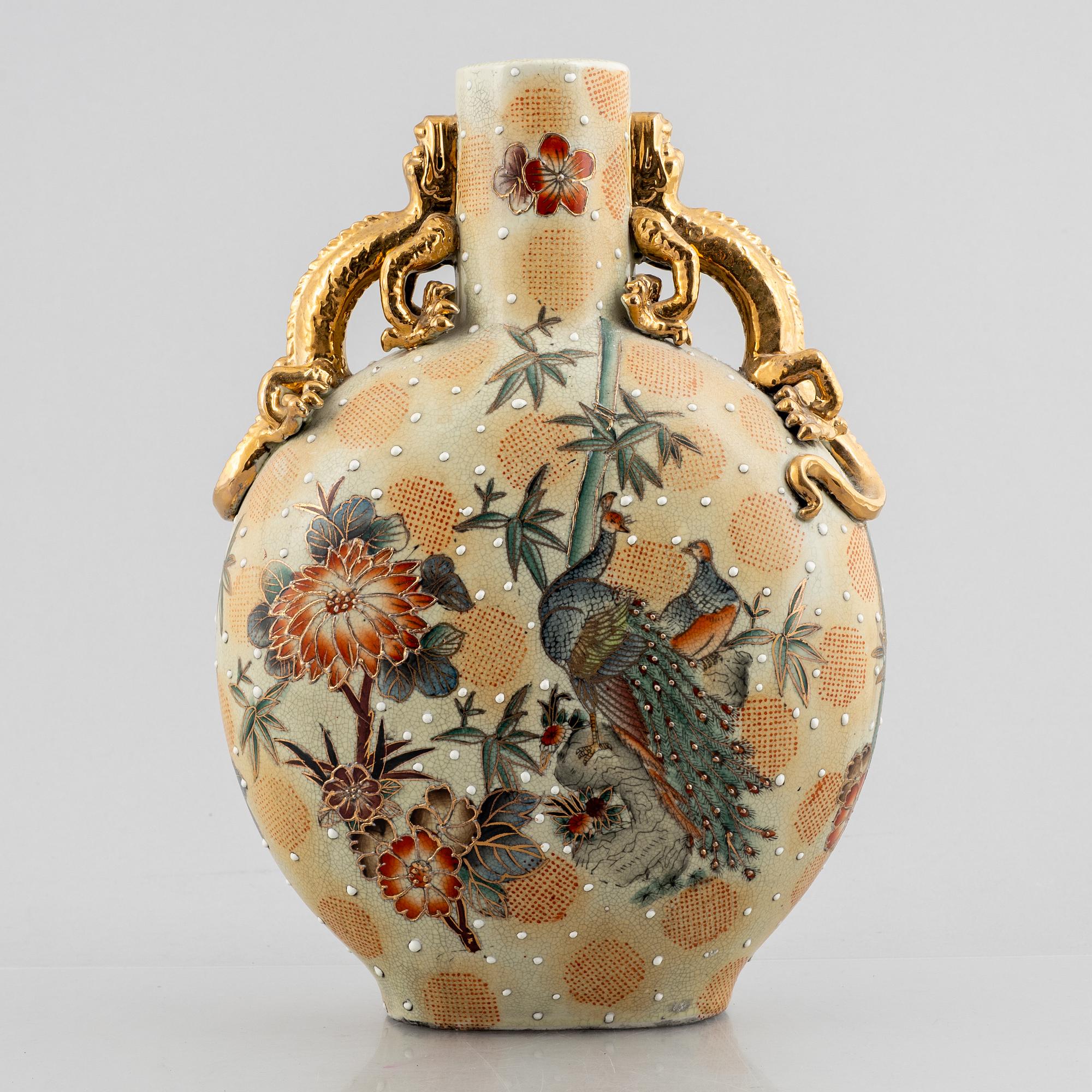 A Satsuma-ware porcelain vase/moon flask, Japan, 1960's/70's.