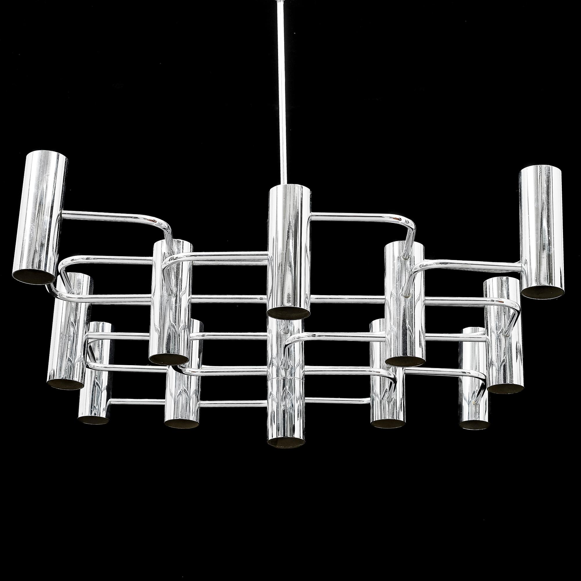 GAETANO SCIOLARI, a 13-light chrome chandelier, probably Boulanger SA.