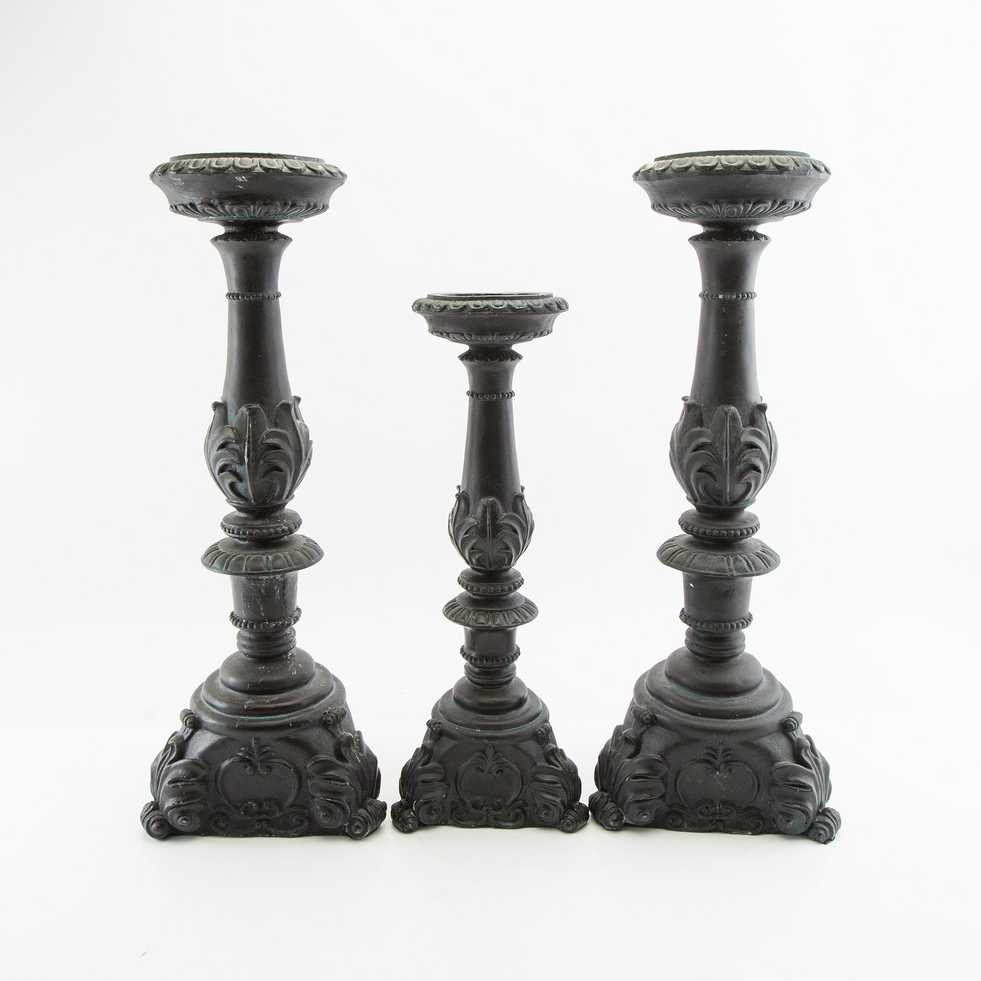 Floor candlesticks 3 pcs, second half of the 20th century, art metal.