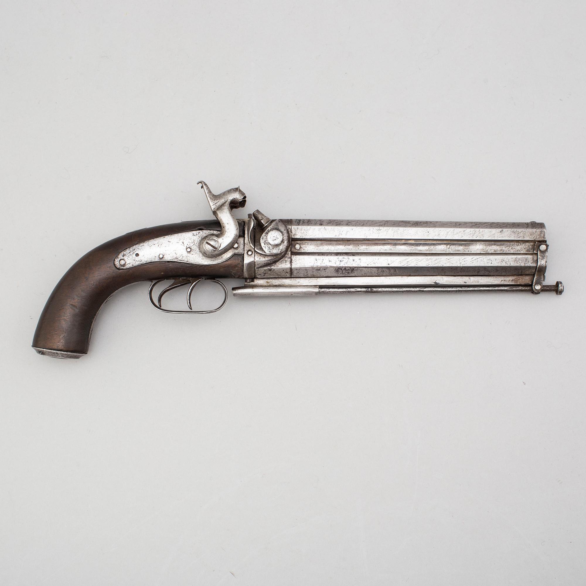 SLAGLÅSPISTOL, dubbelpipig bockmodell, 1800-talets andra hälft.