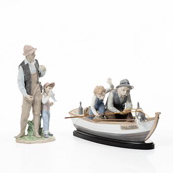 Salvador Furió, figurine, "A fishing lesson", and "A father's pride", Lladró, Spain.