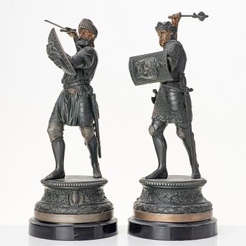 A pair of patinated zinc figures, around 1900.