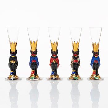 Gunnar Cyrén, shot glasses, 5 pcs, known as "devil glasses", from the "Nobel" service, Orrefors.
