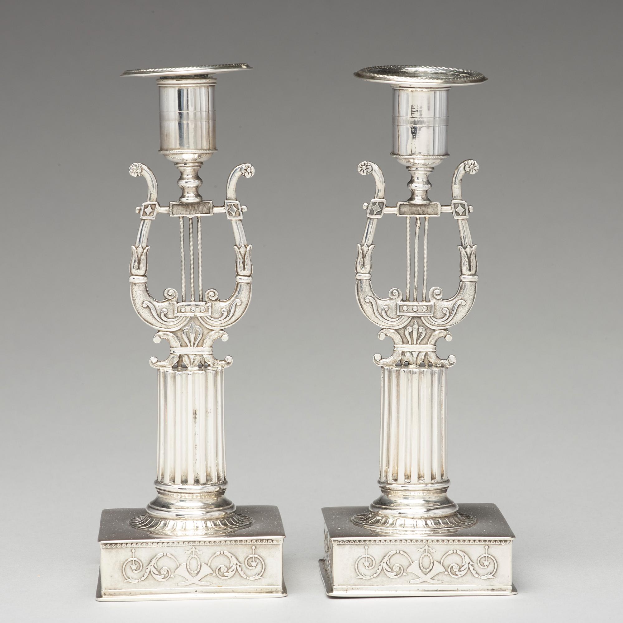 Johan Petter Grönvall, ljusstakar, sk lyrstakar, silver, Stockholm 1823. Karl-Johan.