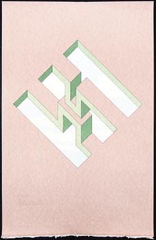 Oscar Reutersvärd, three color lithographs, signed 21/120, 21/120 & 23/120.