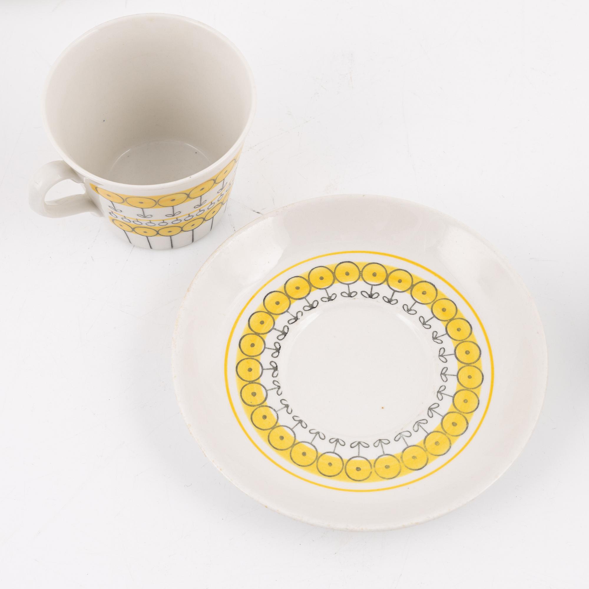 Berit Ternell, a set of six porcelain teacups with saucers, Upsala-Ekeby 1960-62.