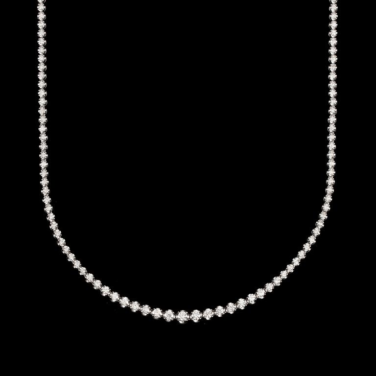 A brilliant-cut diamond straightline necklace.