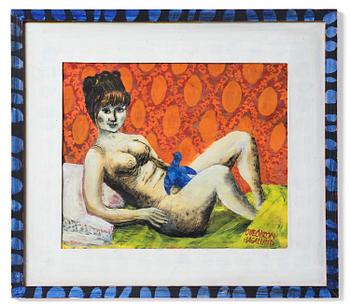 837. Olle Olsson-Hagalund, Model with blue peace dove.