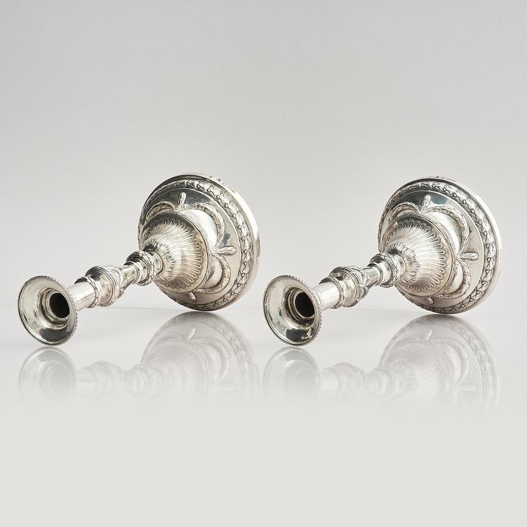A pair of 18th century silver candlesticks, marks of Julius Marianus Bergs, Stockholm 1781.