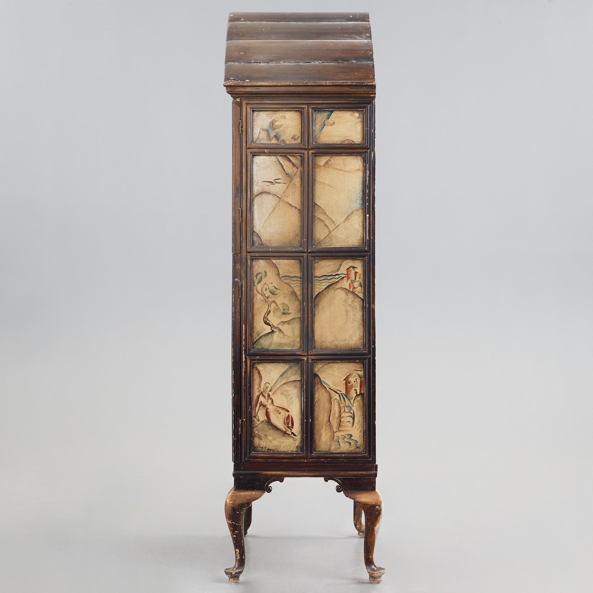 Tor Hörlin, a Swedish Grace decorated oak cabinet, dated 1920.
