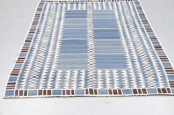 Barbro Nilsson, a carpet, "Salerno blå", flat weave, ca 245 x 177 cm, signed AB MMF BN.