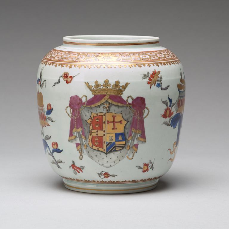 A French Samson Armorial vase, circa 1900.