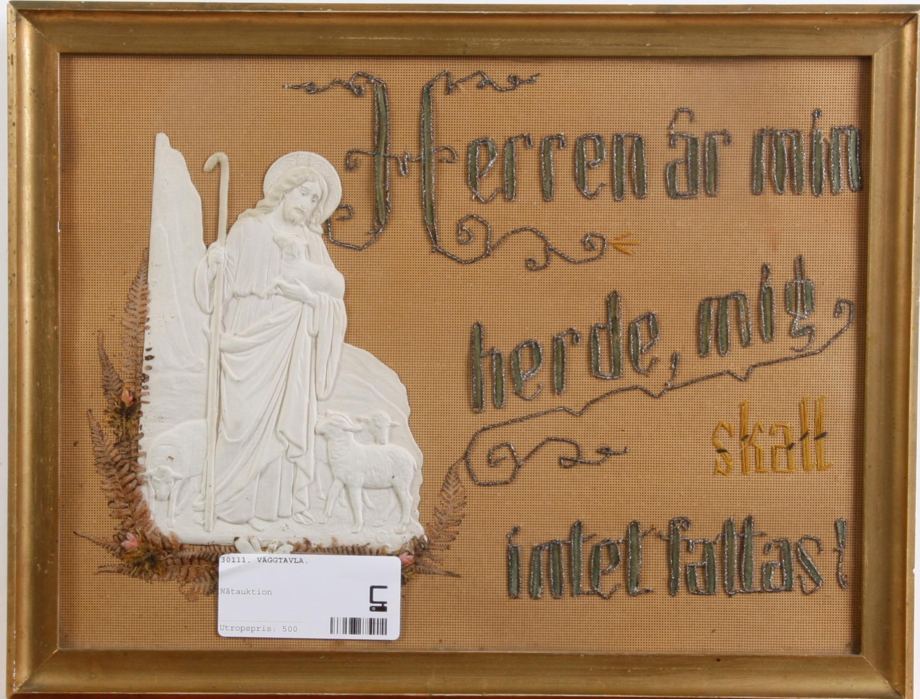 VÄGGTAVLA. Gips/textilbrodyr.