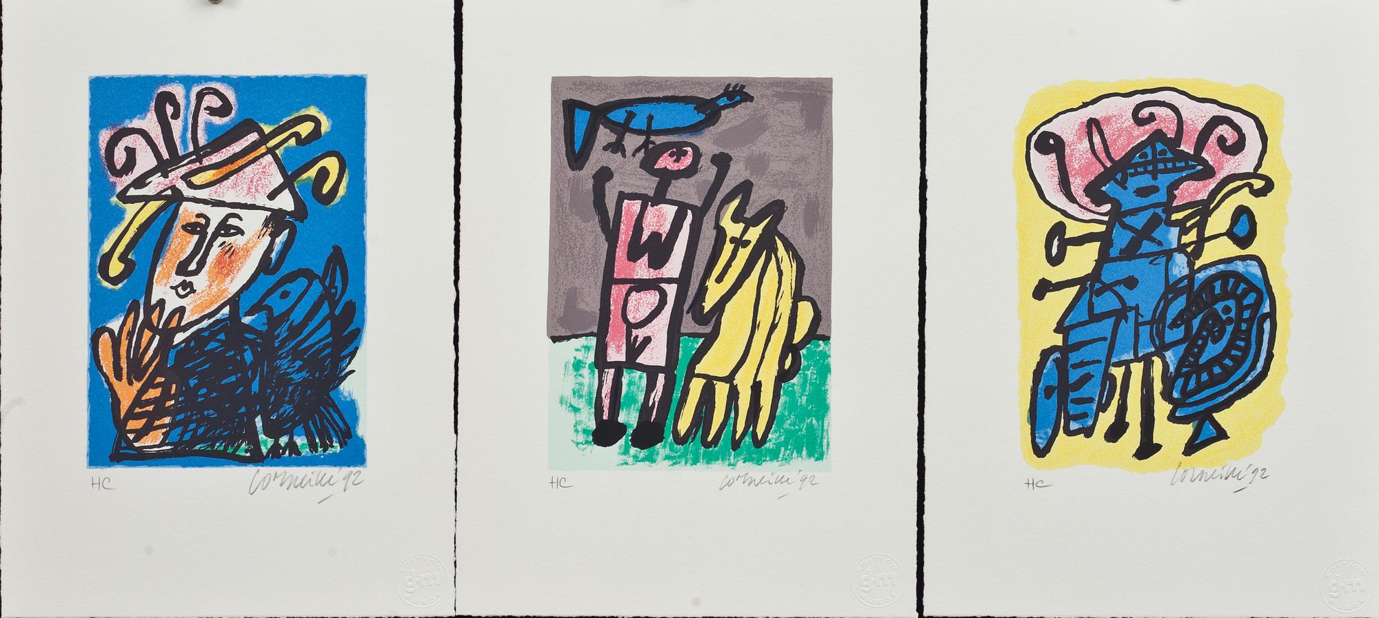 BEVERLOO CORNEILLE, 3 st. Serigrafier, mapp, signerad och daterad -92, HC. GKM edition.