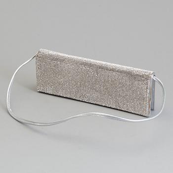 A silver- and glasstone clutch by Rene Caovilla.