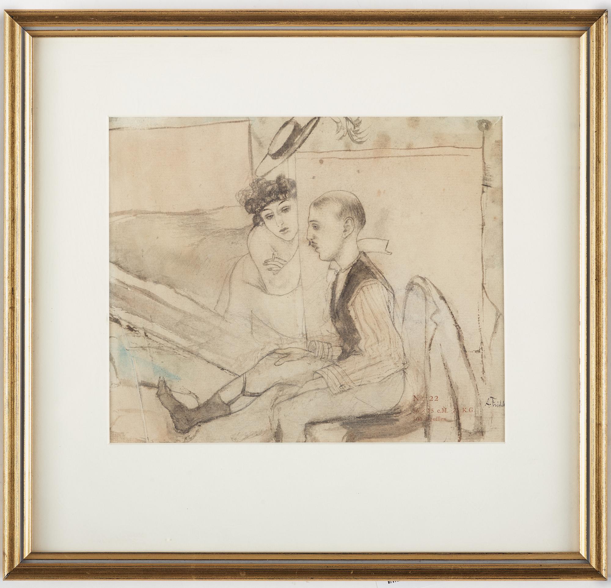 Axel Fridell, mixed media on paper, signed.