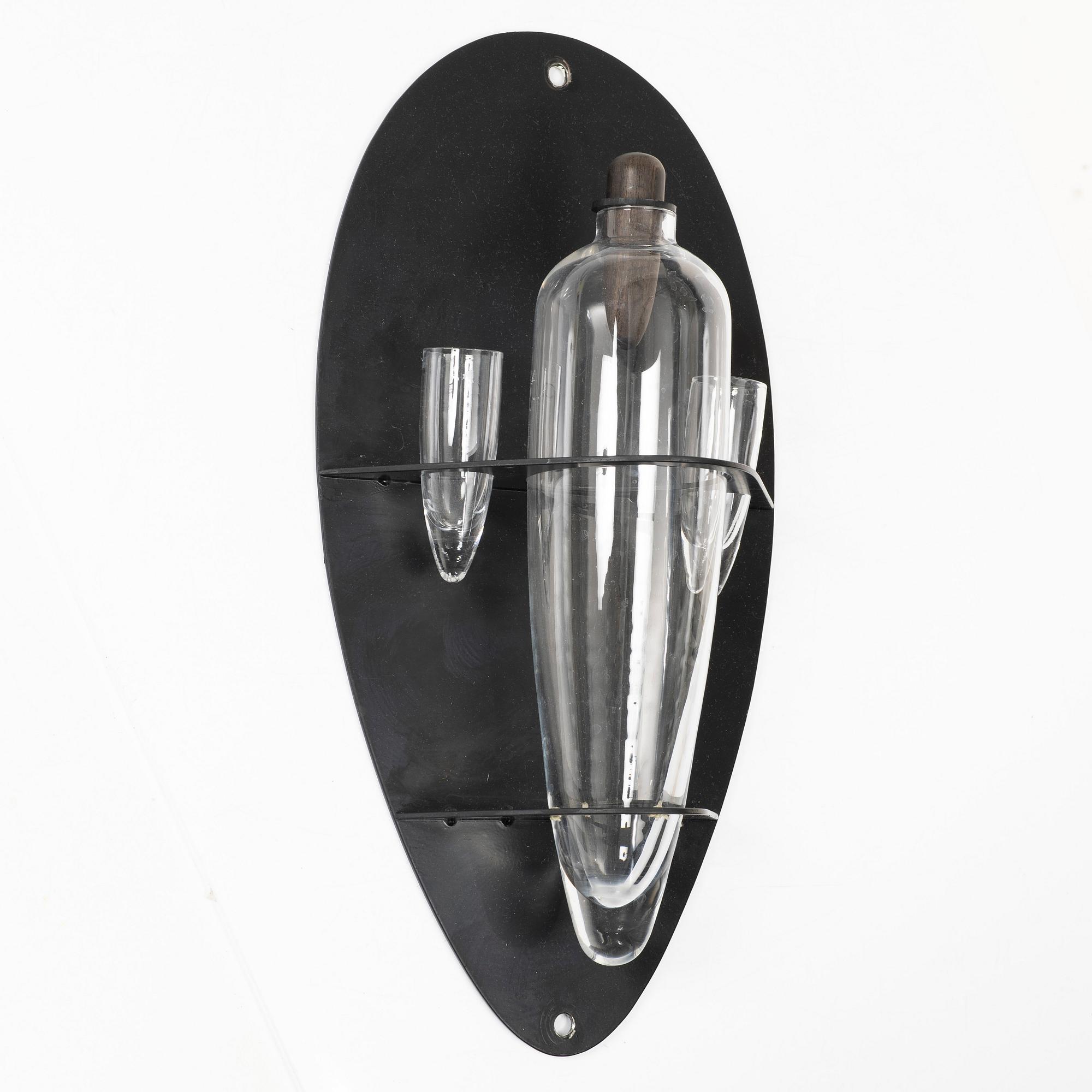 Matz Borgström, & Jhoan Camitz, vodka shelf with a decanter and two glasses, executed in 1991 in fewer than 10 examples.