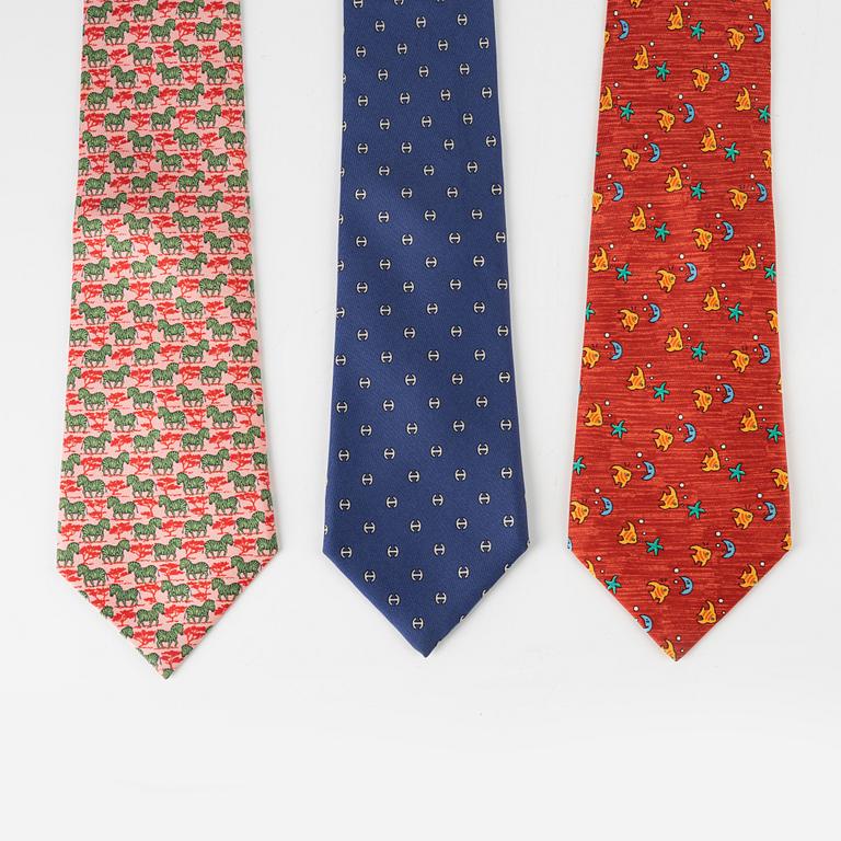 Hermès, a set of three silk ties.