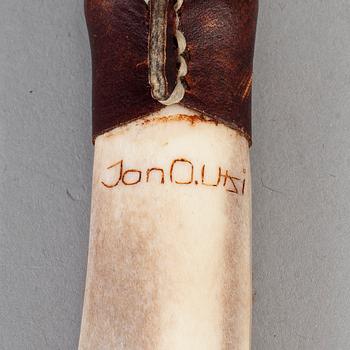 JON OLA UTSI, a Sami reindeer horn knife, signed Jon O. Utsi.