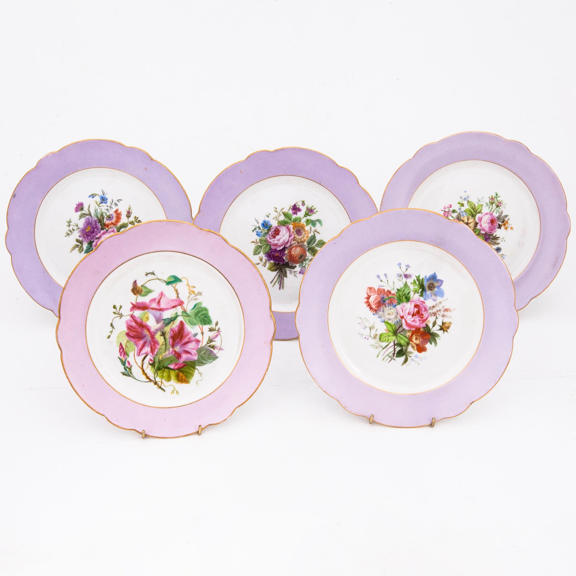 A set of five Russian porcelain plates by the Imperial Porcelain Factory, Saint Petersburg, period Alexander II.