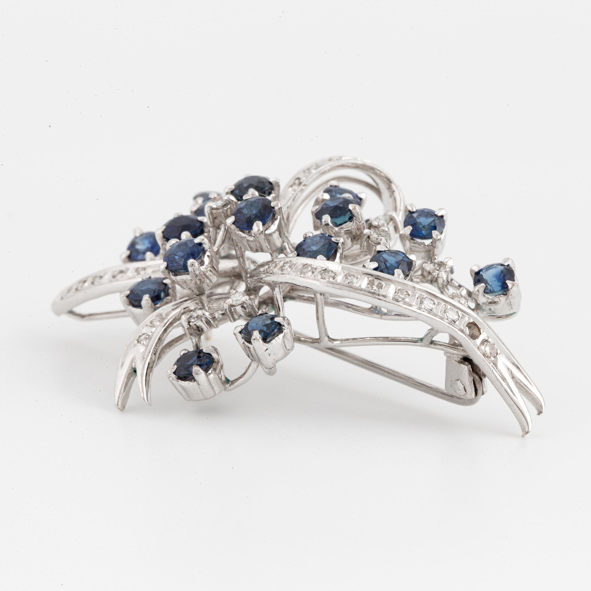 Sapphire and eight-cut diamond brooch.