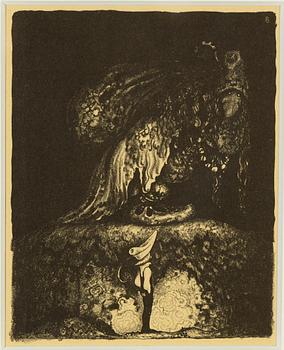 John Bauer, litografi, ur sviten "Troll" 1915. Signerad B i trycket.