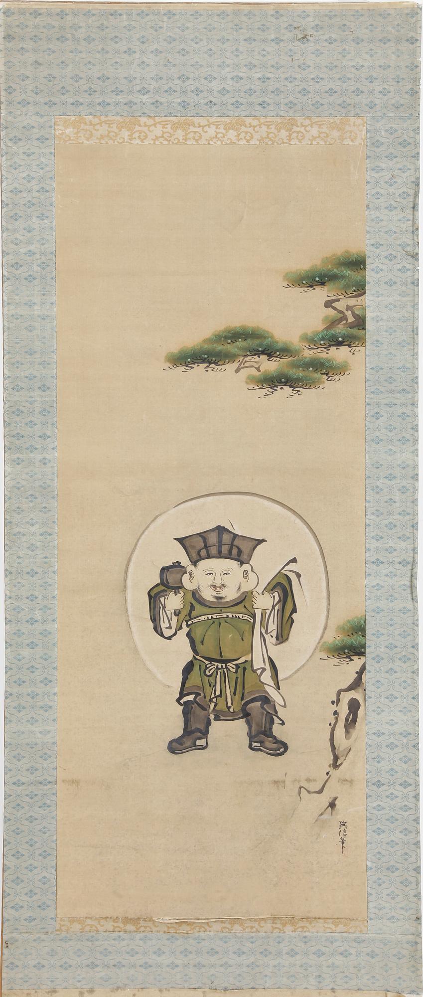 OKÄND KONSTNÄR, blandteknik på textil. Japan, omkring 1900.