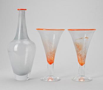 KARAFF MED GLAS, glas, 3 delar, Monica Backström, Kosta Boda, sign.