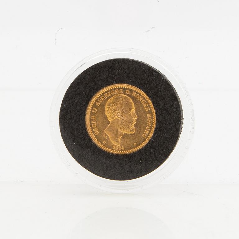 Guldmynt Sverige, Oscar II 10 kr, 1874.