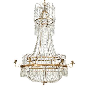 A late Gustavian six-light chandelier, early 19th century.