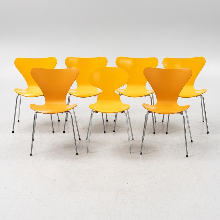 Arne Jacobsen, seven chairs, Fritz Hansen, Denmark, 1964-78.