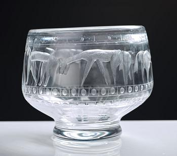 Erik Höglund, an engraved glass bowl, Boda, Sweden 1950's.