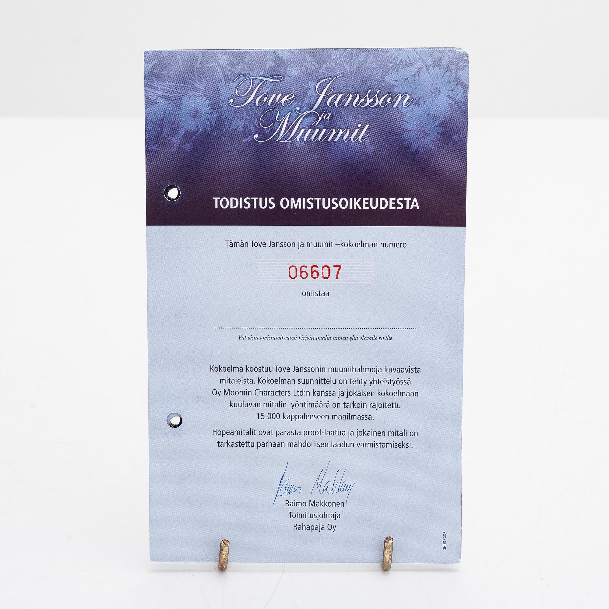 En samling minnesmedaljer, 12 st, sterling silver, Tove Jansson och Mumin, Rahapaja Oy, Finland 2004-2005.