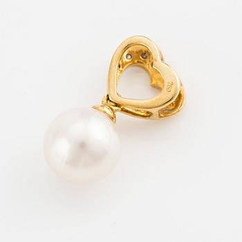 Pendant and a pair of earrings, 18K gold with pearls and small diamonds.