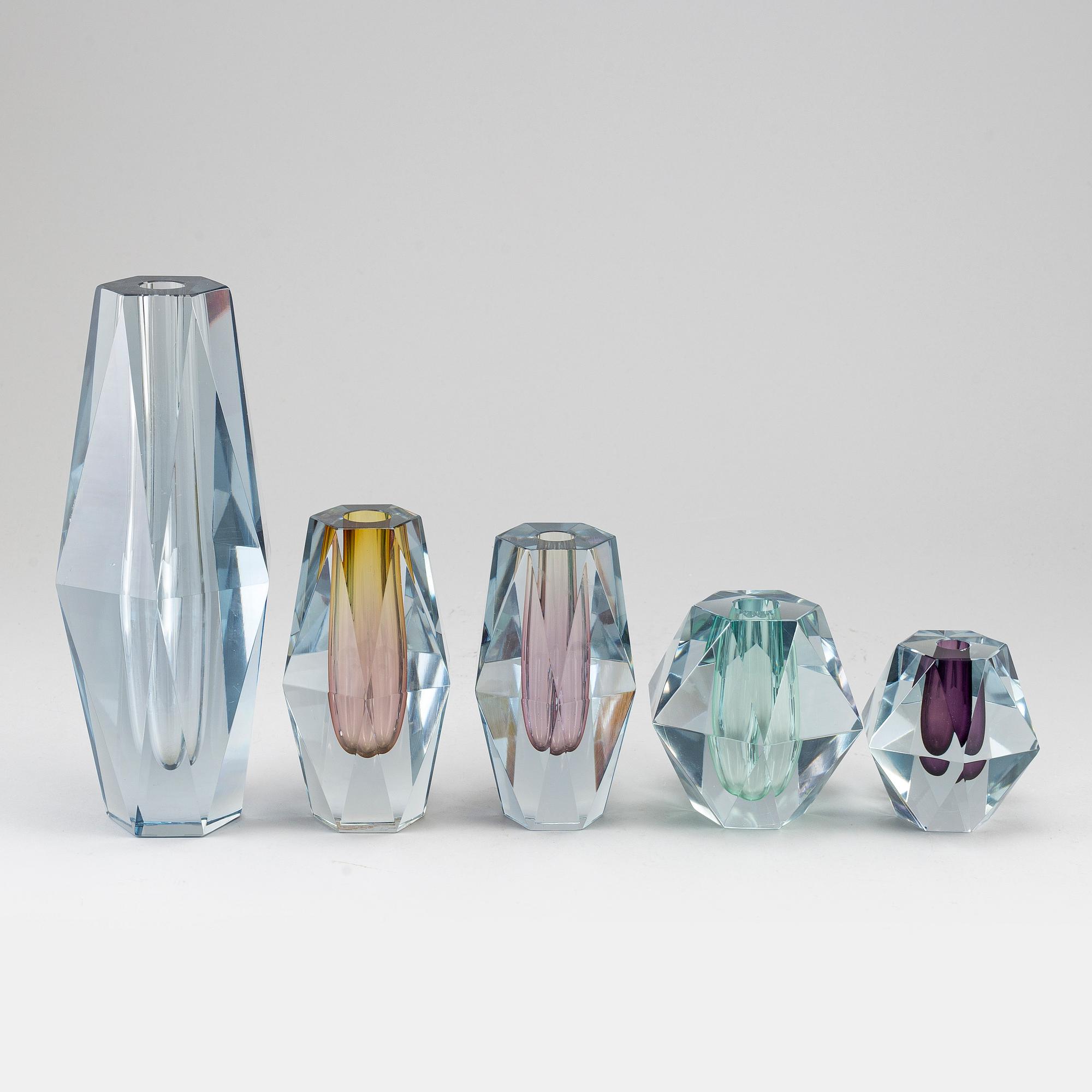 ASTA STRÖMBERG, five 'Diamant' glass vases from Strömbergshyttan, 1960's.
