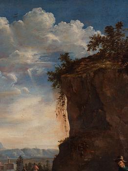 Jan Willemsz. Lapp, hans efterföljd, Arkaiskt landskap med rastande figurer och boskap.