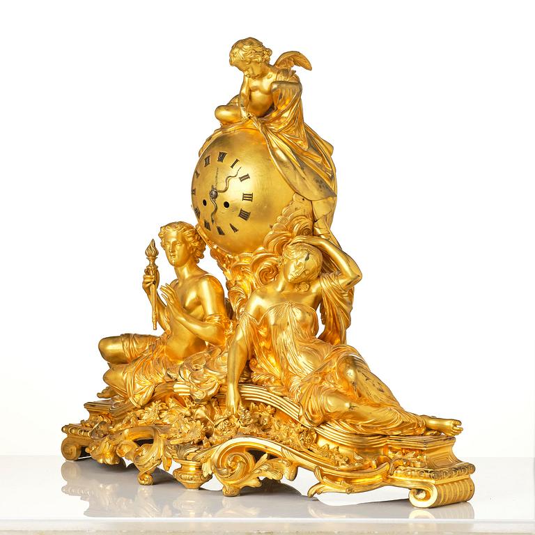 A Napoleon III ormolu mantel clock.