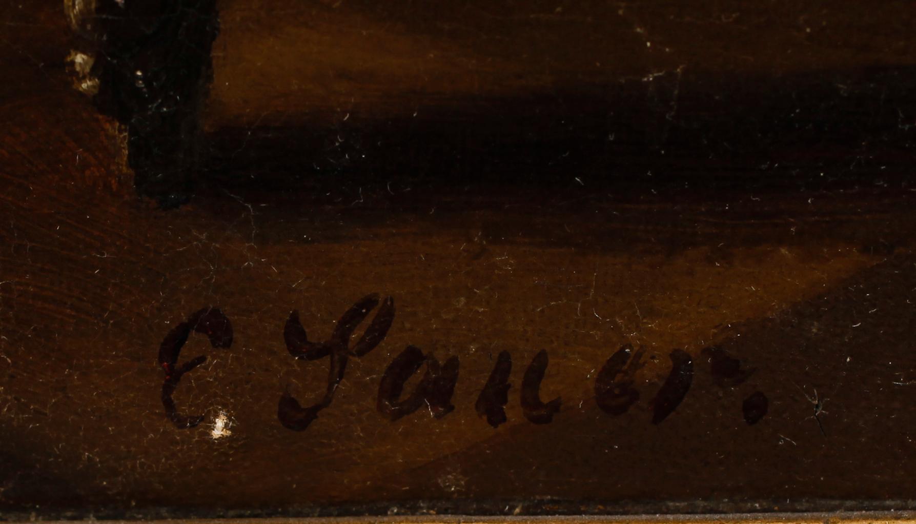 OKÄND KONSTNÄR, olja på duk, signerad E. Sauer, 1800-tal.