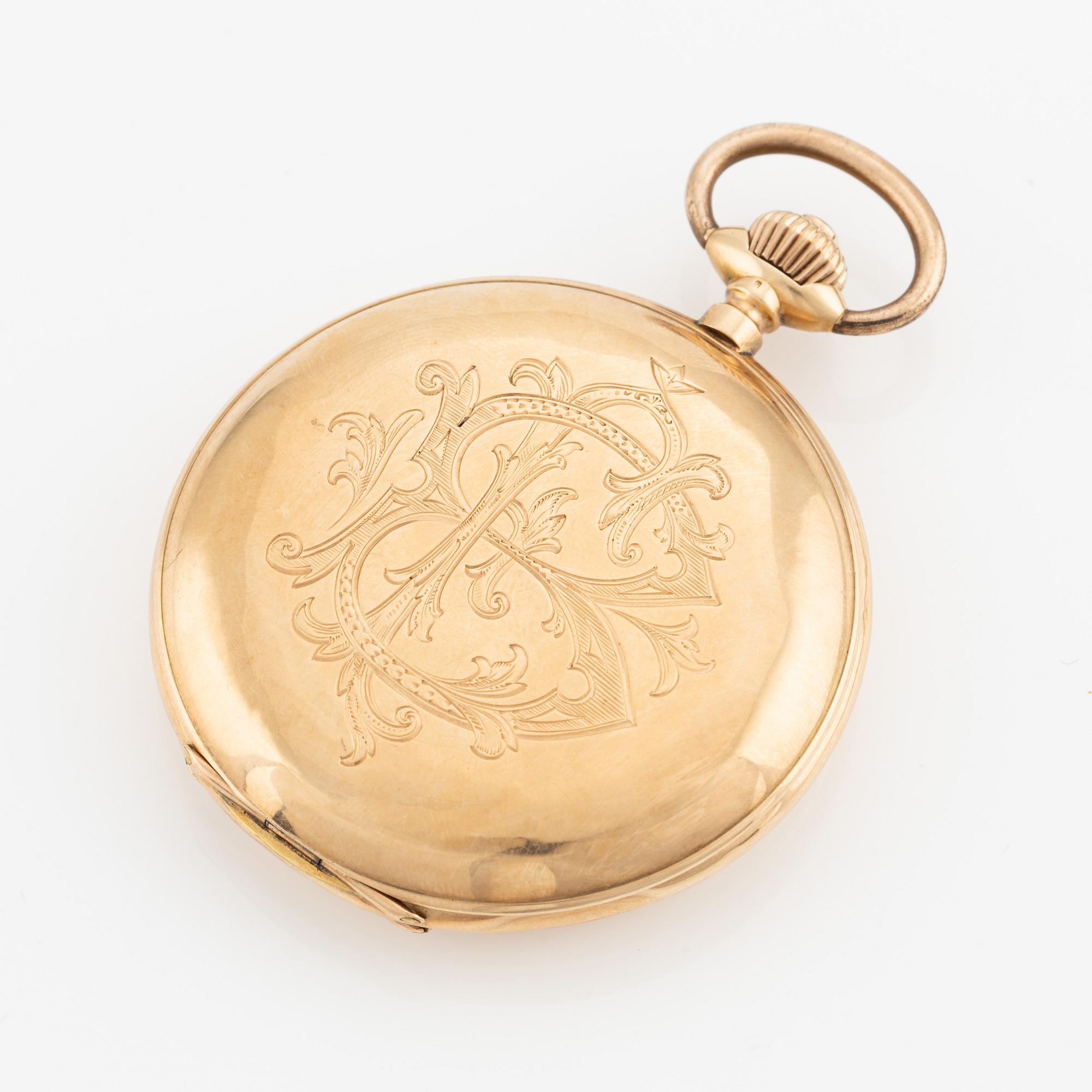Pocket watch, hunter case, 14K gold, 60.5 mm.
