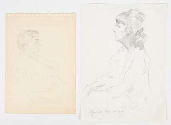 Lotte Laserstein, 2 drawings, portraits.