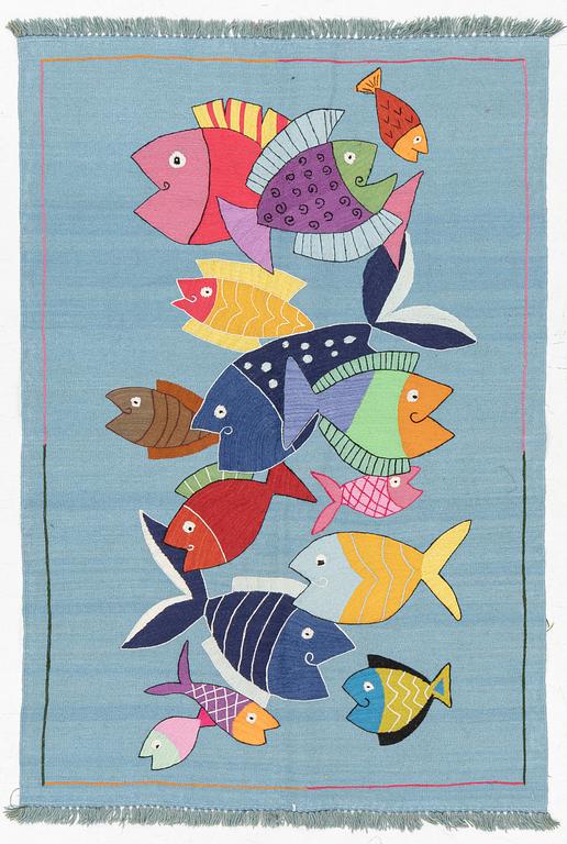 A hand-embroidered Kelim rug, 178 x 121 cm.