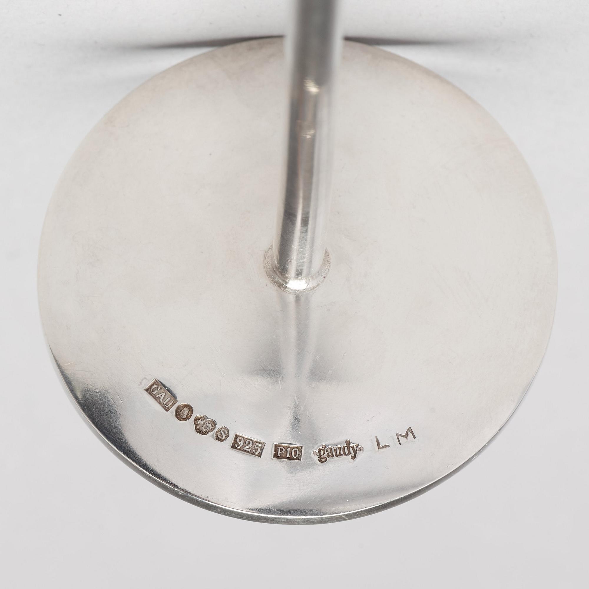 Eduard Gaudy, six sterling silver champagne flutes, Stockholm 1989.