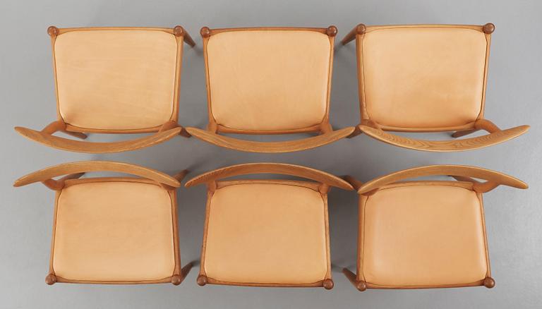 Hans J. Wegner, 6 model "W1" chairs, C.M. Madsens Fabriker, Denmark 1950s.