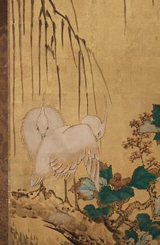 GOLVSKÄRM, 2 skärmar med tot 12 delar, Japan, 1800/1900-tal.
