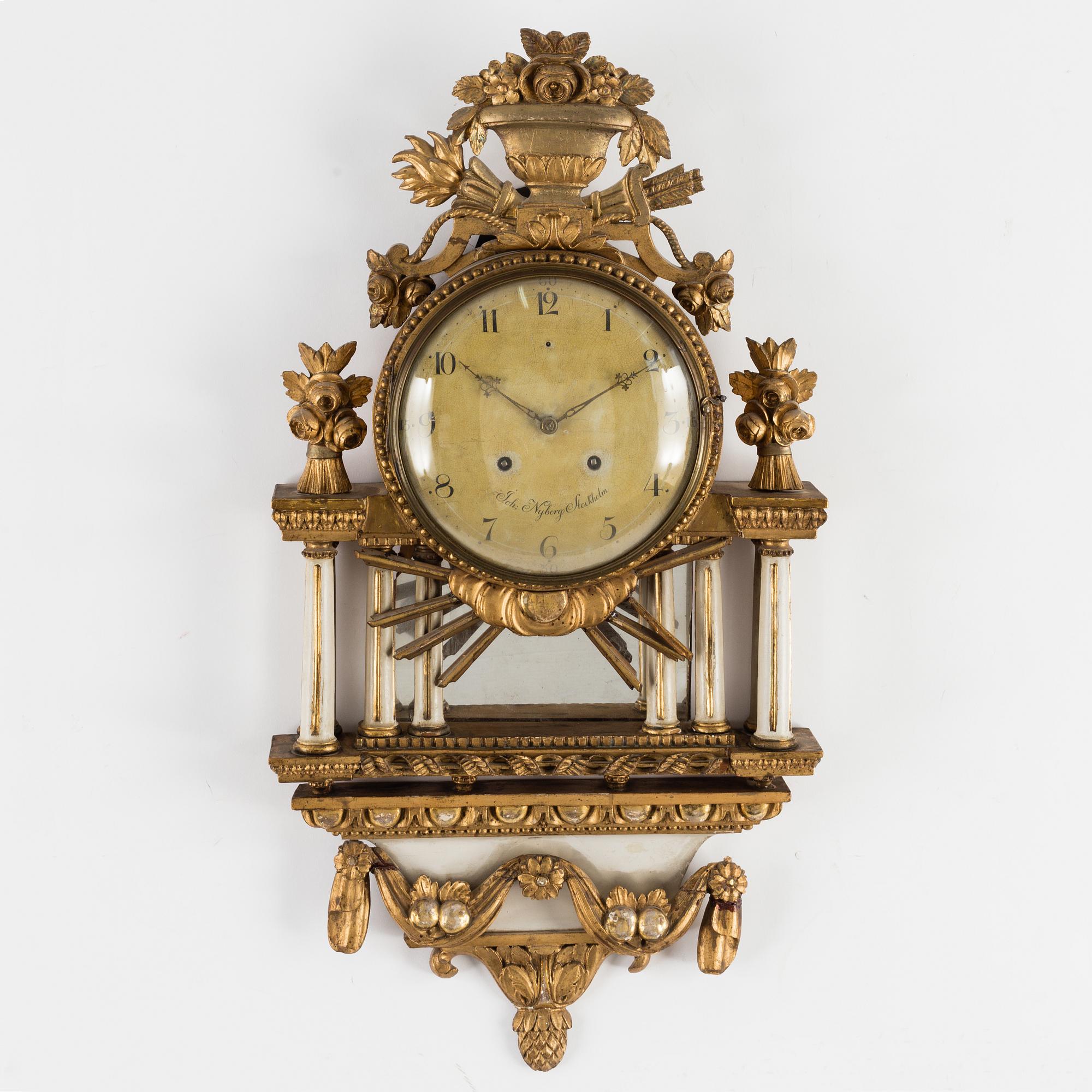 A late Gustavian wall clock by Johan Nyberg (master in Stockholm 1787-1801).