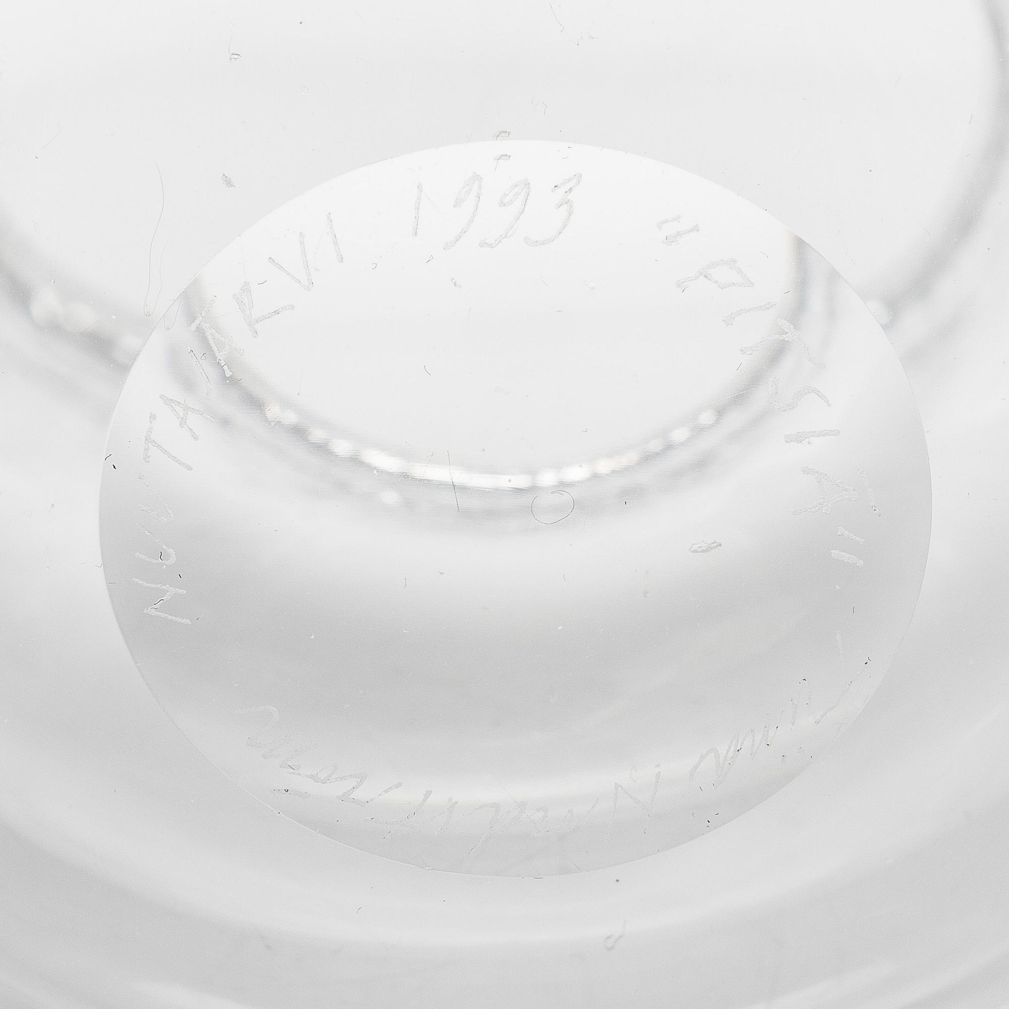 Tiina Nordström, an art glass signed Tiina Nordström, Nuutajärvi 1993.